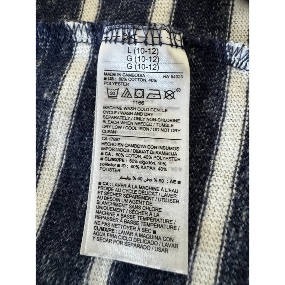 Old Navy Girls Large 10-12 Striped Open Front Cardigan Navy Blue White Knit